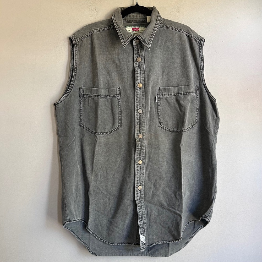 Vintage Levis Sleeveless Denim Shirt Mens Large Gray 60570-1367 1994 90s Vest